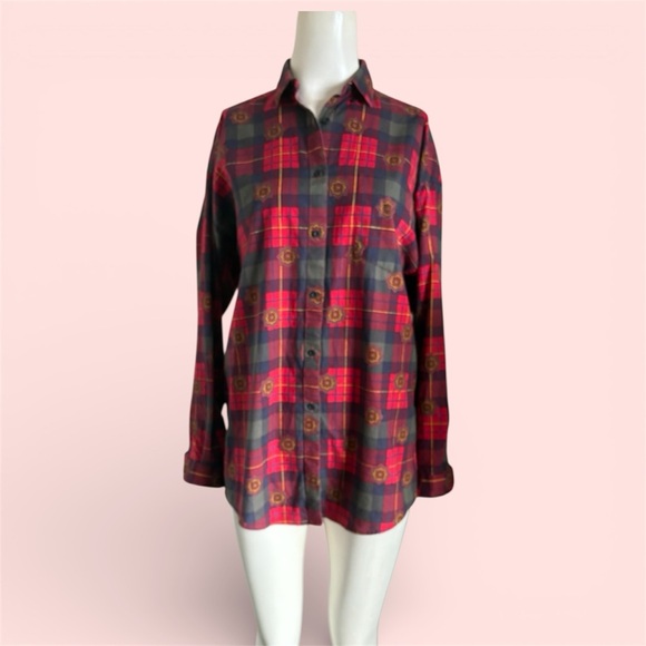 Vintage 80’s Plaid Star Floral Button Down Shirt Sz L - Picture 3 of 7